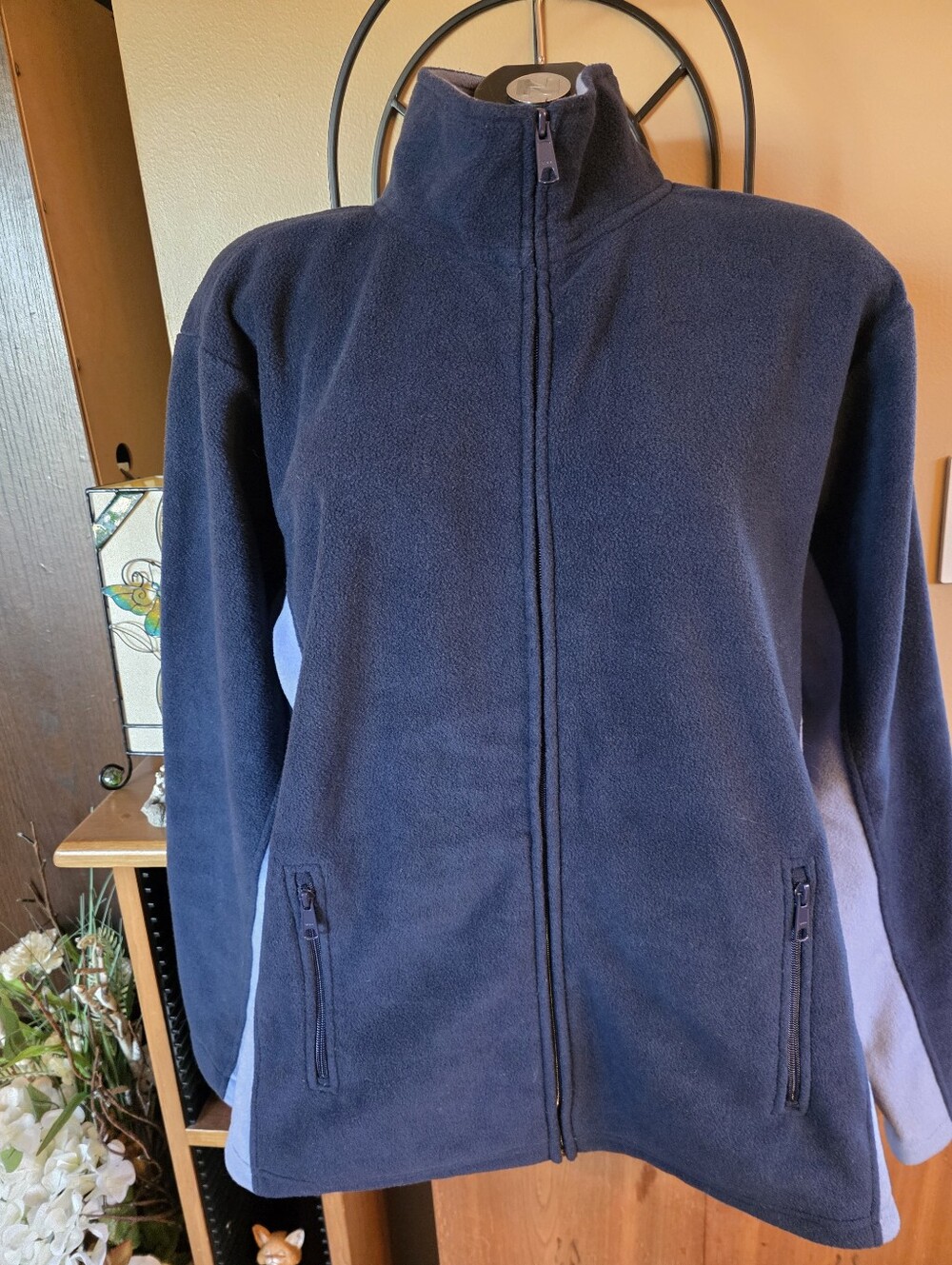 Vintage 90s Y2K Unisex Navy Blue Full-Zip Fleece Jacket Sweater Size M